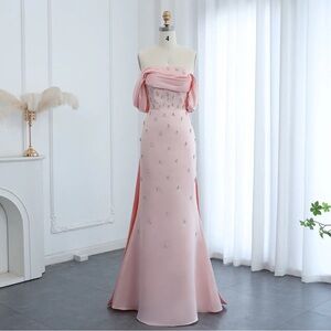 Elegant Pink Strapless Evening Gown